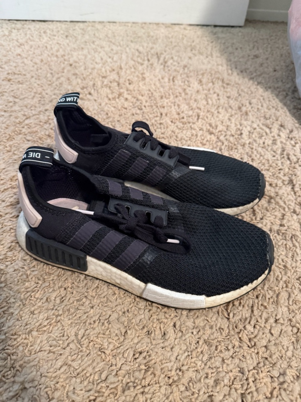 adidas Black Knit Sneakers with Pale Pink Heel Accent